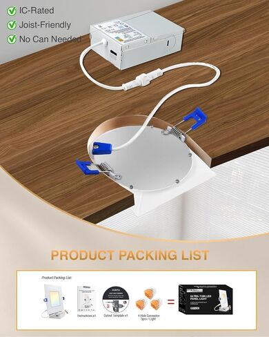 إضاءة LED مربعة مقاس 4 بوصات من Adetu، 6 عبوات 5CCT مصابيح سقف LED مربعة رفيعة جدًا مع صندوق توصيل، 10 وات 860LM، CRI90،2700K-5000K قابلة للتحديد، إضاءة سفلية قابلة للتعتيم بدون غطاء، ETL ونجمة الطاقة in Saudi Arabia