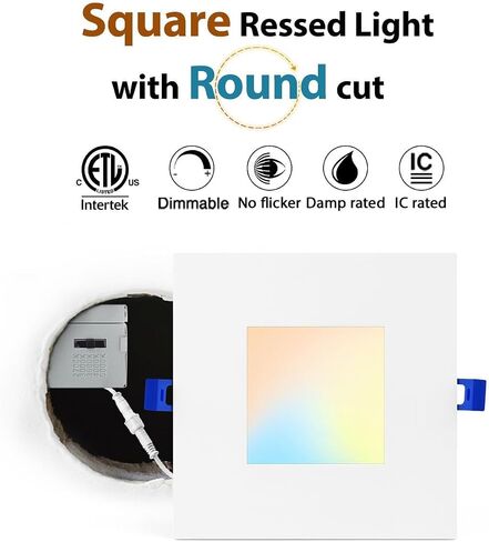 إضاءة LED مربعة مقاس 4 بوصات من Adetu، 6 عبوات 5CCT مصابيح سقف LED مربعة رفيعة جدًا مع صندوق توصيل، 10 وات 860LM، CRI90،2700K-5000K قابلة للتحديد، إضاءة سفلية قابلة للتعتيم بدون غطاء، ETL ونجمة الطاقة in Saudi Arabia