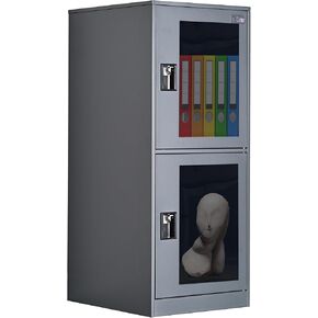 MECOLOR Small Storage Cabinet Locker with Padlock Latch, Display Cabinet with Clear Doors, Locking Steel Locker for Bedroom, Free Standing Cabinet for Living room, Gym (white, G3D)