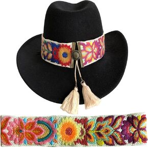 Hat Bands for Women Cowboy Hat Band Embroidery Flowers Fedora Western Hat Band