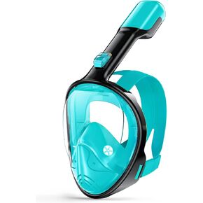 Greatever Full Face Snorkel Mask, Snorkeling Gear for Adults with Latest Dry Top Breathing System and Detachable Camera Mount, Foldable Snorkel Mask Adult, Snorkels Anti-Fog(Green/Black, L/XL)