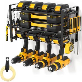 Upgrade Large Power Tool Organizer Wall Mount,Cordless Tool Storage Rack with 8 Drill Holder,4 Layer Heavy Duty Metal Loads 400lbs Power Tools Battery Utility Shelve for Garage and Workbench