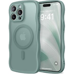 Cute for iPhone 15 Pro Max Case, Compatible with MagSafe, [Curly Wave Edge] [Full Camera Protection] [14 FT Drop Protection] Magnetic Phone Case for 15 Pro Max 6.7 Inch, Hot Pink