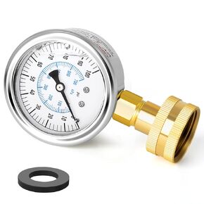 MEANLIN MEASURE 0~100Psi 3/4" Female Water Pressure kit Plus 5 adapters, 2.5" FACE DIAL Multi-Purpose Pressure Gauge kit with Red Indicator Hands, Hydraulic Tester Suitable for Gardens, Water Pipes