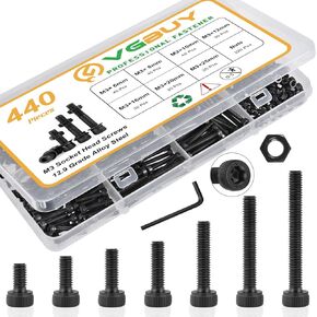 580Pcs M4 Screw Kit, Black M4 Screws Bolts, M4 x 6/8/12/16/20/25/30mm Metric Button Head Cap Screw Assortment Kit with Washer Nuts,10.9 Grade