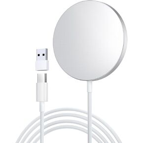 Magnetic Wireless Charger, Portable Fast Charger, 15W Fast Charging Pad, Compatible for iPhone 15/14/13/12 with USB-C Cable and USB-A Converter (White)