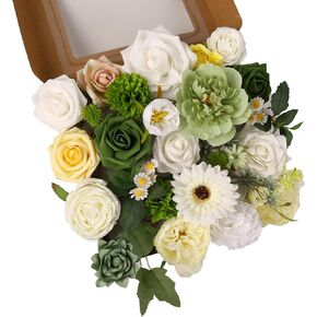 Artificial Flowers Combo Box for DIY Handcrafted Bouquets Centerpieces Floral Arrangements,Dusty Blue Flower with Stem Exquisite Faux Roses Set Multi Use Wedding Party Home Decorations