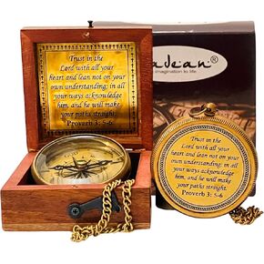 Trust in The Lord with All Your Heart -Proverbs 3: 5-6 Quote Engraved Compass Greeting Wood Box, Inspirational Gift, Baptism Graduation Day