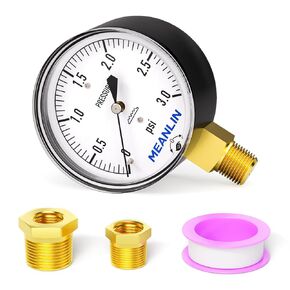 MEANLIN MEASURE 0-60 in H2O Diaphragm Type Capsule Low Pressure Gauge 1/4" NPT 2-1/4" FACE DIAL Adjustable Water Column Gauge, with 1/4" x 1/2" NPT and 1/4" x 3/8" NPT Hex Bushing, Back Mount
