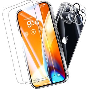 Diamond Clear for iPhone 14 Plus Case with 2X Screen Protector + 2X Camera Lens Protector, [Not Yellowing][Military-Grade Protection] Slim Thin Shockproof Phone Case for 14 Plus, Clear