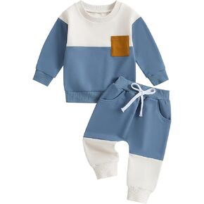 Baby Boy Clothes Fall Winter Outfits Waffle Knit Contrast Color Sweatshirt Top Casual Pants Set Toddler 2Pcs Outfit