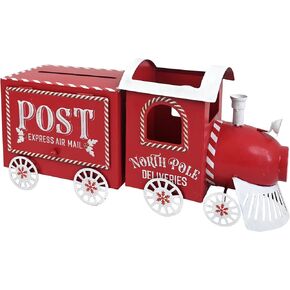 Xmas Letters to Santa Mailbox Christmas Red Train Decorative Box North Pole Post Vintage Mailbox Christmas Decorative Boxes Farmhouse Decor Rustic Metal Christmas Decorations for Home