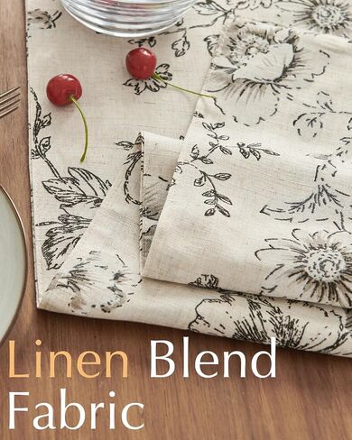 jinchan Floral Linen Table Runner for Kitchen Farmhouse Table Cloth with Black Flower Print 13 x 70 Inch Beige Linen Blend Cloth for Kitchen Dining Table Indoor Outdoor Decor 1 Panel in Saudi Arabia