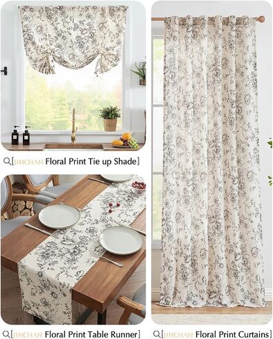 jinchan Floral Linen Table Runner for Kitchen Farmhouse Table Cloth with Black Flower Print 13 x 70 Inch Beige Linen Blend Cloth for Kitchen Dining Table Indoor Outdoor Decor 1 Panel in Saudi Arabia