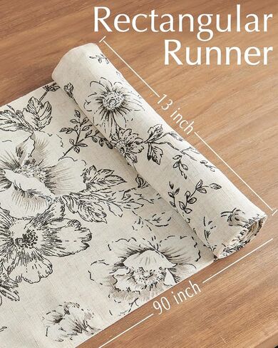 jinchan Floral Linen Table Runner for Kitchen Farmhouse Table Cloth with Black Flower Print 13 x 70 Inch Beige Linen Blend Cloth for Kitchen Dining Table Indoor Outdoor Decor 1 Panel in Saudi Arabia