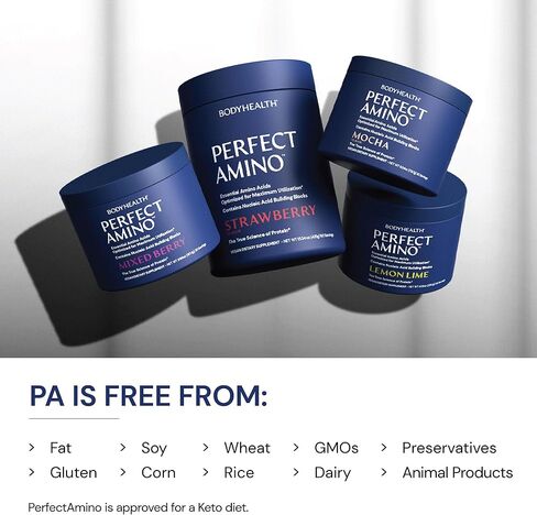 مسحوق BodyHealth PerfectAmino - مسحوق BCAA وEAA لمرحلة ما قبل وبعد التمرين - مسحوق مشروب طاقة الأحماض الأمينية للرجال والنساء لدعم العضلات الخالية من الدهون والتعافي - الفانيليا - 20 حصة in Saudi Arabia
