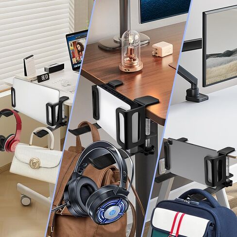 Under Desk Laptop Mount Desk Side Headphone Shoulder Bag and Backpack Holder No Drill Storage and Organizer for Office and Home, White in Saudi Arabia