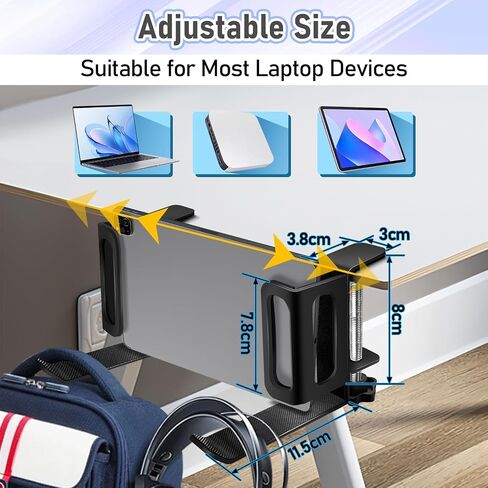 Under Desk Laptop Mount Desk Side Headphone Shoulder Bag and Backpack Holder No Drill Storage and Organizer for Office and Home, White in Saudi Arabia