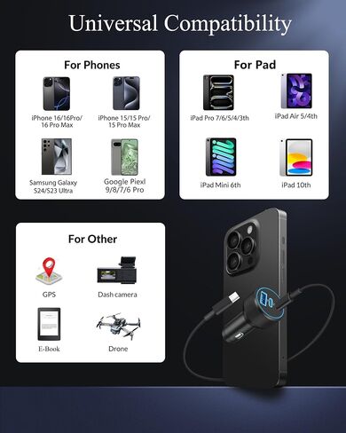 Car Charger for iPhone 16/16 Pro Max, 2Pack 67W 3-Port Fast USB C Car Charger Adapter with 3FT USB C to C Cable for iPhone 16/16 Plus/16 Pro/16 Pro Max/15/15 Pro Max, iPad Pro/Air/Mini, Pixel 9 in Saudi Arabia