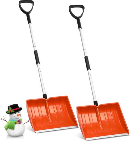 2 Pcs Snow Shovel for Driveway 16 Inch Wide Portable Collapsible Shovel Metal Large Capacity Heavy Duty Shovel with Aluminum D Grip Handle for Home Garage Car Ice Snow Removal(Red) in Kuwait