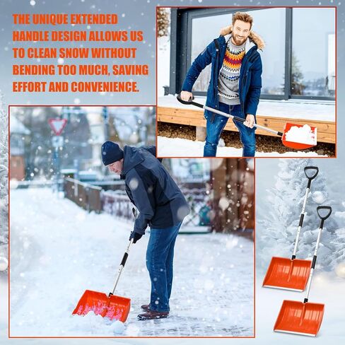 2 Pcs Snow Shovel for Driveway 16 Inch Wide Portable Collapsible Shovel Metal Large Capacity Heavy Duty Shovel with Aluminum D Grip Handle for Home Garage Car Ice Snow Removal(Red) in Kuwait