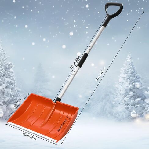 2 Pcs Snow Shovel for Driveway 16 Inch Wide Portable Collapsible Shovel Metal Large Capacity Heavy Duty Shovel with Aluminum D Grip Handle for Home Garage Car Ice Snow Removal(Red) in Kuwait