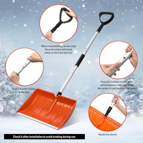 2 Pcs Snow Shovel for Driveway 16 Inch Wide Portable Collapsible Shovel Metal Large Capacity Heavy Duty Shovel with Aluminum D Grip Handle for Home Garage Car Ice Snow Removal(Red) in Kuwait