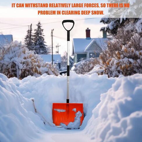 2 Pcs Snow Shovel for Driveway 16 Inch Wide Portable Collapsible Shovel Metal Large Capacity Heavy Duty Shovel with Aluminum D Grip Handle for Home Garage Car Ice Snow Removal(Red) in Kuwait