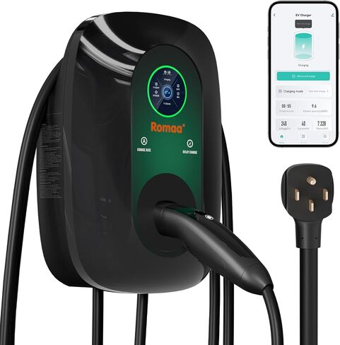 شاحن EV المستوى 2، شاحن EV 48 أمبير المستوى 2، 240 فولت، قابس NEMA 14-50، شاحن J1772، كابل شحن 25 قدم، محطات شحن المركبات الكهربائية، شاحن EV المستوى 2 مع التحكم في تطبيق بلوتوث وواي فاي in Saudi Arabia