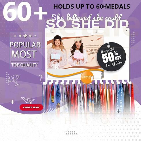 BIB Medal Hanger Holder Display Wall She Believed She Could SO SHE DID-Medal Hanger Awards Ribbon Cheer,gymnastics,soccer,softball Sports Medals Easy to Install-20 Vinyls in Saudi Arabia
