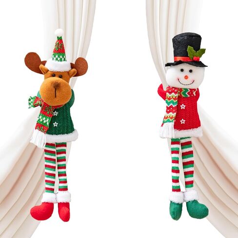 2 Pack Christmas Curtain Buckle Santa & Snowman Xmas Curtain Tieback Hold Fastener, Merry Christmas Wine Bottle Topper Decor for Xmas Holiday Home Window Pendant Decoration Holdback in Saudi Arabia