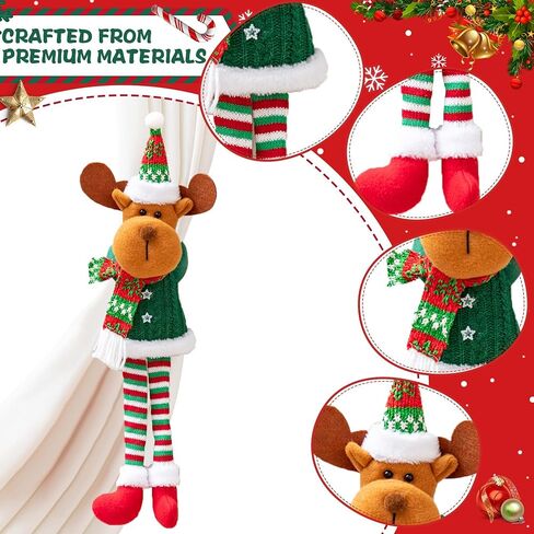 2 Pack Christmas Curtain Buckle Santa & Snowman Xmas Curtain Tieback Hold Fastener, Merry Christmas Wine Bottle Topper Decor for Xmas Holiday Home Window Pendant Decoration Holdback in Saudi Arabia