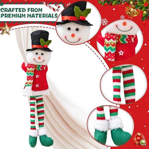 2 Pack Christmas Curtain Buckle Santa & Snowman Xmas Curtain Tieback Hold Fastener, Merry Christmas Wine Bottle Topper Decor for Xmas Holiday Home Window Pendant Decoration Holdback in Saudi Arabia
