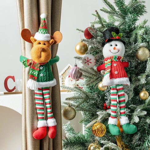 2 Pack Christmas Curtain Buckle Santa & Snowman Xmas Curtain Tieback Hold Fastener, Merry Christmas Wine Bottle Topper Decor for Xmas Holiday Home Window Pendant Decoration Holdback in Saudi Arabia