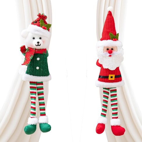 2 Pack Christmas Curtain Buckle Santa & Snowman Xmas Curtain Tieback Hold Fastener, Merry Christmas Wine Bottle Topper Decor for Xmas Holiday Home Window Pendant Decoration Holdback in Saudi Arabia