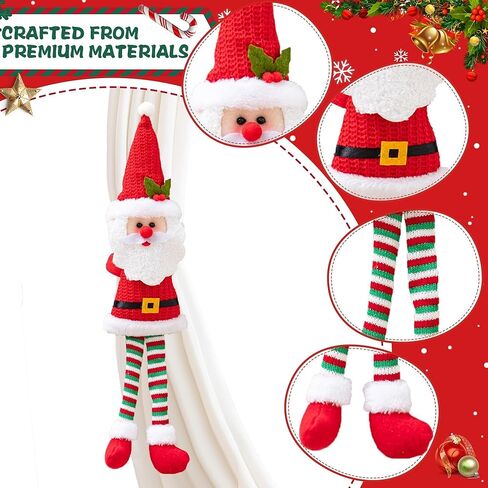 2 Pack Christmas Curtain Buckle Santa & Snowman Xmas Curtain Tieback Hold Fastener, Merry Christmas Wine Bottle Topper Decor for Xmas Holiday Home Window Pendant Decoration Holdback in Saudi Arabia