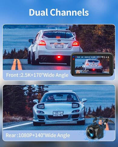 Milerong 2.5K 3 Channel Dash Cam WiFi، 1440P+1080P+1080P Dash Cam أمامية وخلفية من الداخل مع بطاقة 64 جيجابايت، كاميرا قياس 3.16 بوصة لتسجيل حلقة السيارات، مستشعر G، رؤية ليلية بالأشعة تحت الحمراء، وضع انتظار السيارات 24 ساعة in Kuwait