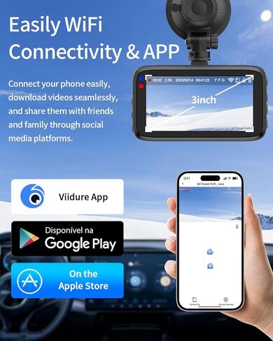 Milerong 2.5K 3 Channel Dash Cam WiFi، 1440P+1080P+1080P Dash Cam أمامية وخلفية من الداخل مع بطاقة 64 جيجابايت، كاميرا قياس 3.16 بوصة لتسجيل حلقة السيارات، مستشعر G، رؤية ليلية بالأشعة تحت الحمراء، وضع انتظار السيارات 24 ساعة in Kuwait
