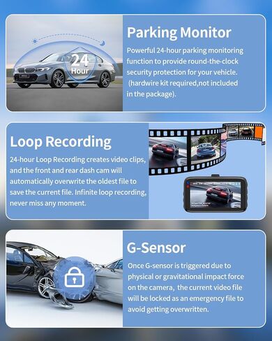 Milerong 2.5K 3 Channel Dash Cam WiFi، 1440P+1080P+1080P Dash Cam أمامية وخلفية من الداخل مع بطاقة 64 جيجابايت، كاميرا قياس 3.16 بوصة لتسجيل حلقة السيارات، مستشعر G، رؤية ليلية بالأشعة تحت الحمراء، وضع انتظار السيارات 24 ساعة in Kuwait