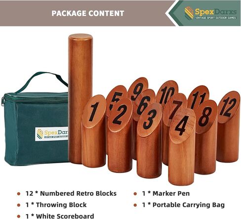 Numbered Block Tossing Game, Wooden Throwing Game Set with Scoreboard & Carrying Bag, Outdoor Backyard Lawn Game for Teens and Adults in Saudi Arabia