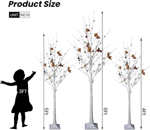 Lighted Birch Tree Set of 3, 3 Packs 4FT 5FT 6FT Christmas Birch Tree, Warm Lighted Christmas Tree with Decor Balls for Christmas Indoor Decorations, Yard Garden, Festival, Wedding in Saudi Arabia