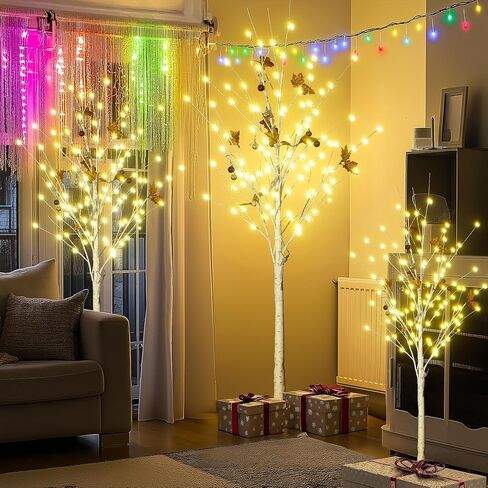 Lighted Birch Tree Set of 3, 3 Packs 4FT 5FT 6FT Christmas Birch Tree, Warm Lighted Christmas Tree with Decor Balls for Christmas Indoor Decorations, Yard Garden, Festival, Wedding in Saudi Arabia