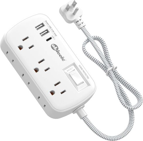 Short Extension Cord 1ft - Flat Plug Small Power Strip Surge Protetor with 6 Outlets 3 USB (5V/3.4A 17W) Charging Ports, Multi Plug Wall Outlet Splitter for Home Office Dorm Roomc, ETL Listed in Kuwait