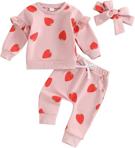 Infant Baby Girl Fall Outfit Long Sleeve Print Sweatshirt + Cute Pants Toddler Girl Winter Spring Clothes (White-Green, 2-3T) in Saudi Arabia