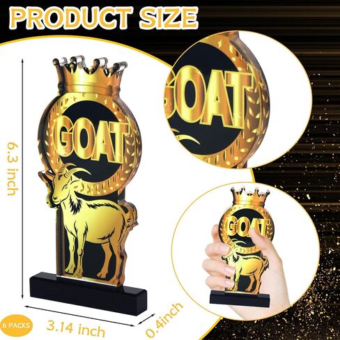 6 Pcs Goat Trophy Award Acrylic Award Greatest of All Time Funny Trophy Award Appreciation Gift for Boss, Coworker, Friend League Champion Award Winner Sports Award Appreciation Recognition Gift in Saudi Arabia