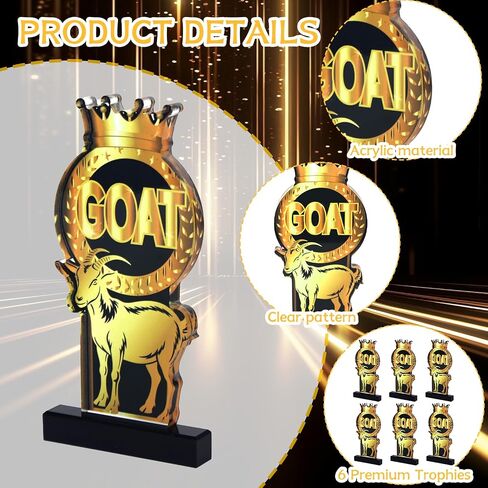 6 Pcs Goat Trophy Award Acrylic Award Greatest of All Time Funny Trophy Award Appreciation Gift for Boss, Coworker, Friend League Champion Award Winner Sports Award Appreciation Recognition Gift in Saudi Arabia