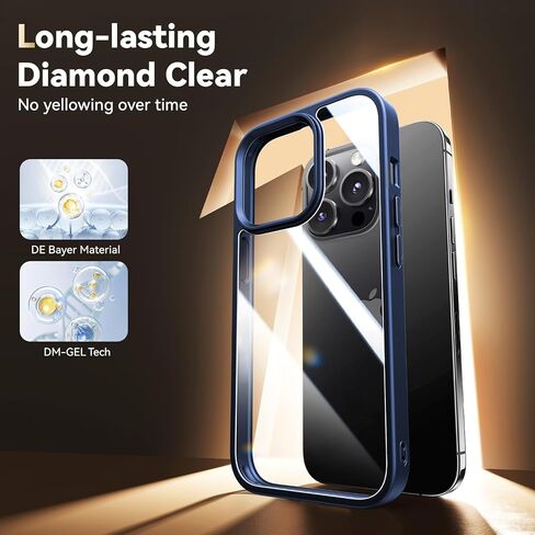 Diamond Clear for iPhone 14 Plus Case with 2X Screen Protector + 2X Camera Lens Protector, [Not Yellowing][Military-Grade Protection] Slim Thin Shockproof Phone Case for 14 Plus, Clear in Saudi Arabia