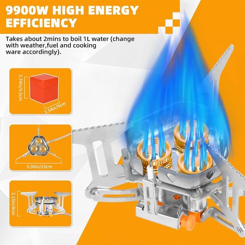 6800W Camping Backpacking Stove, Outdoor Portable Burner Cooking Stove with Fuel Canister Adapter, Piezo Ignition, Carry Case, Foldable Windproof Camping Gas Stove for Picnic Hiking in Saudi Arabia