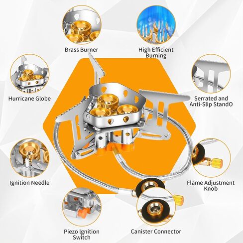 6800W Camping Backpacking Stove, Outdoor Portable Burner Cooking Stove with Fuel Canister Adapter, Piezo Ignition, Carry Case, Foldable Windproof Camping Gas Stove for Picnic Hiking in Saudi Arabia