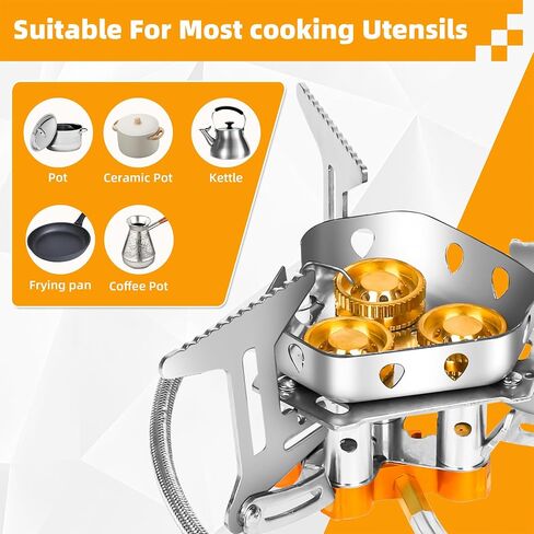 6800W Camping Backpacking Stove, Outdoor Portable Burner Cooking Stove with Fuel Canister Adapter, Piezo Ignition, Carry Case, Foldable Windproof Camping Gas Stove for Picnic Hiking in Saudi Arabia
